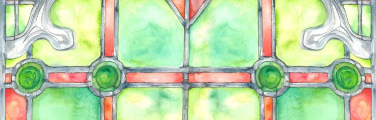 Watercolour of Gilstrap stained glass window